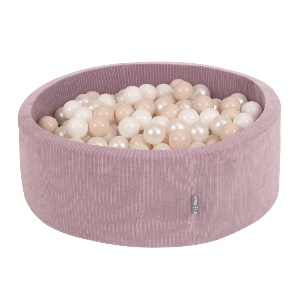 KiddyMoon Foam Ball Pit For Kids Round 90x30cm Baby Soft & Safe Toy, purple: pastel blue/pastel yellow/white/mint/powder pink, 90x30cm/200 balls
