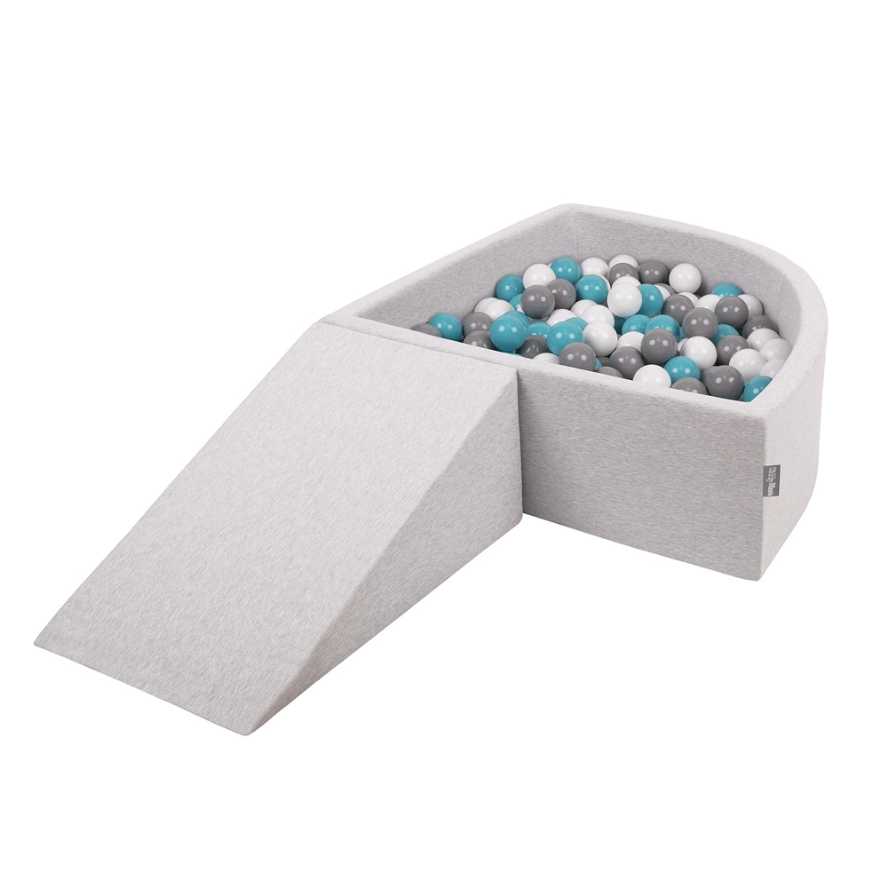 KiddyMoon Foam Playground for Kids with Quarter Angular Ballpit and Balls, lightgrey:grey/white/turquoise, Ballpit (100 Balls) + Wedge