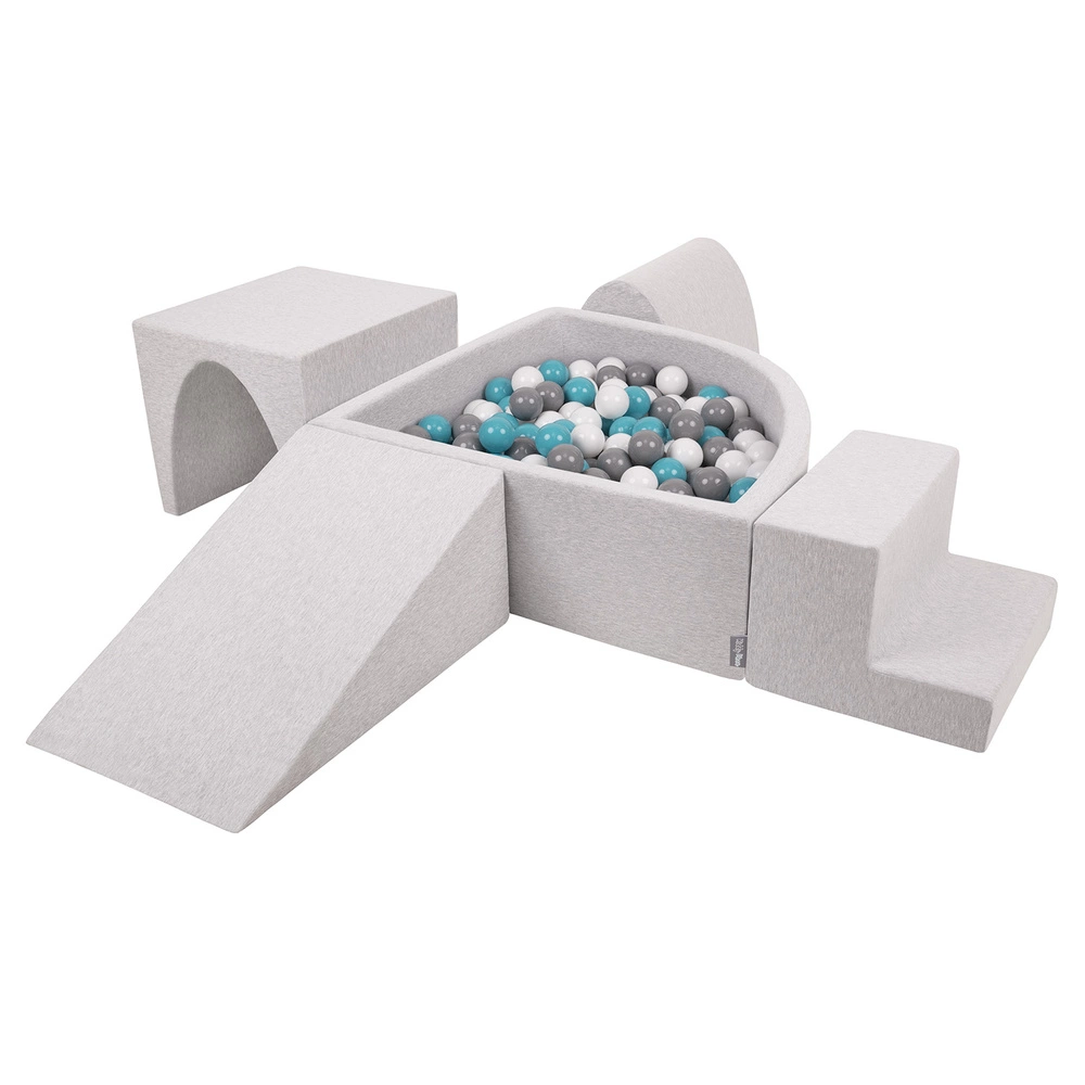 KiddyMoon Foam Playground for Kids with Quarter Angular Ballpit and Balls, lightgrey:grey/white/turquoise, Ballpit (200 Balls) + Version 3