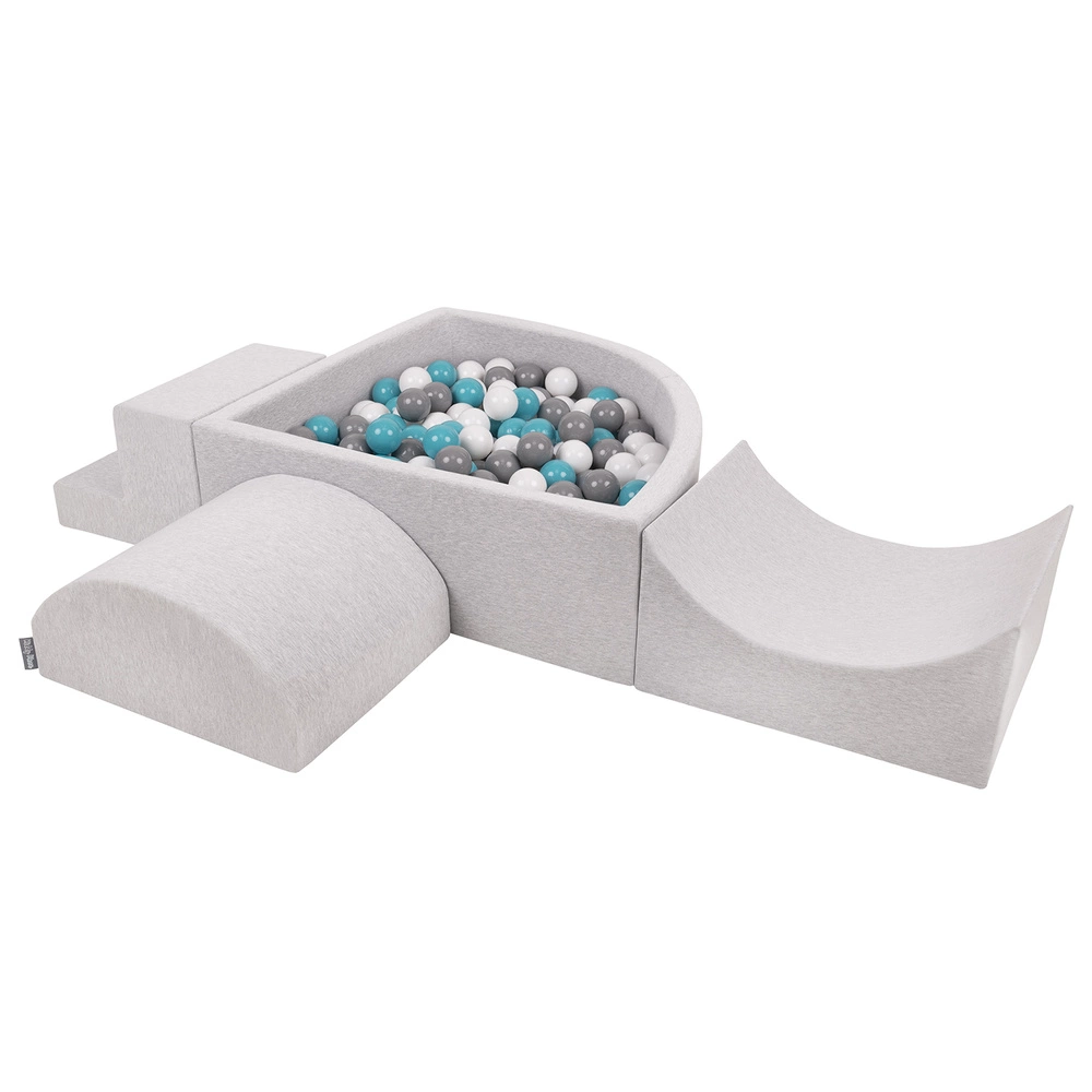 KiddyMoon Foam Playground for Kids with Quarter Angular Ballpit and Balls, lightgrey:grey/white/turquoise, Ballpit (200 Balls) + Version 6