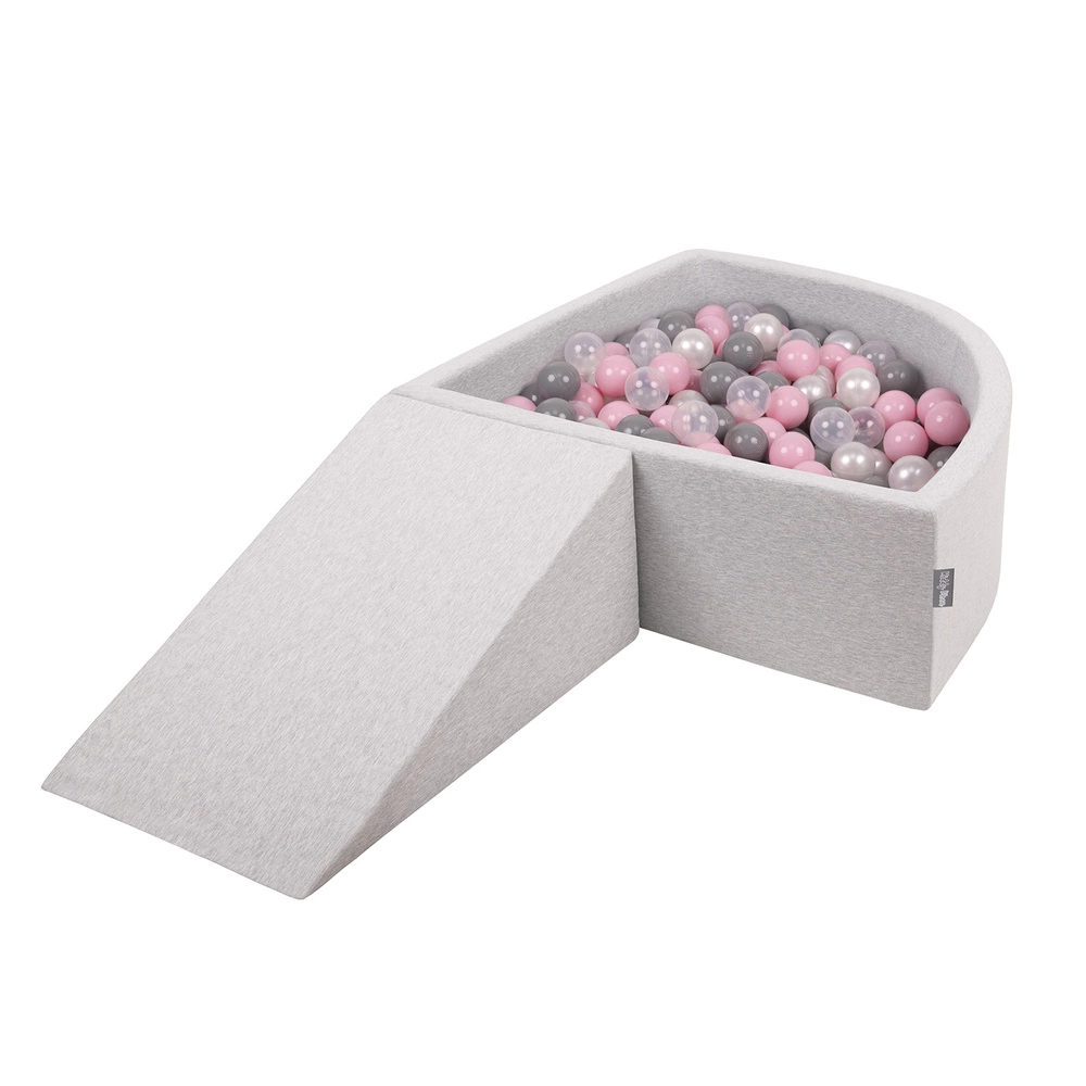KiddyMoon Foam Playground for Kids with Quarter Angular Ballpit and Balls, lightgrey:pearl/grey/transparent/powderpink, Ballpit (100 Balls) + Wedge
