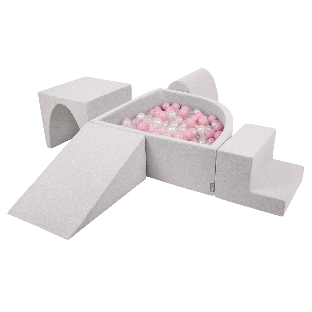 KiddyMoon Foam Playground for Kids with Quarter Angular Ballpit and Balls, lightgrey:powderpink/pearl/transparent, Ballpit (200 Balls) + Version 3