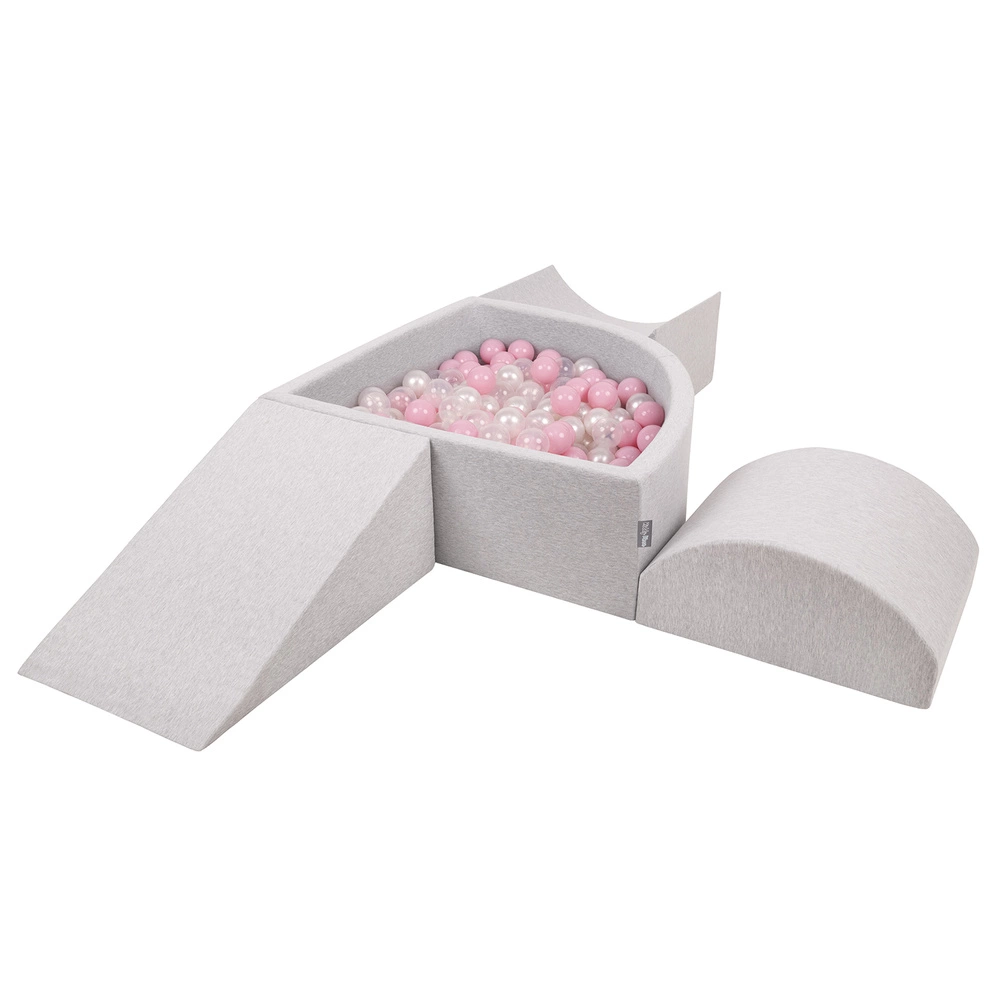 KiddyMoon Foam Playground for Kids with Quarter Angular Ballpit and Balls, lightgrey:powderpink/pearl/transparent, Ballpit (200 Balls) + Version 4