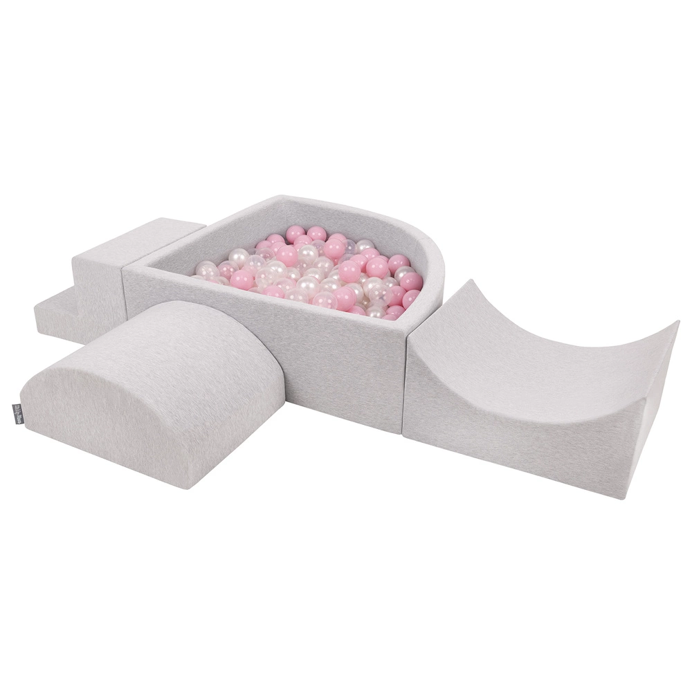 KiddyMoon Foam Playground for Kids with Quarter Angular Ballpit and Balls, lightgrey:powderpink/pearl/transparent, Ballpit (200 Balls) + Version 6