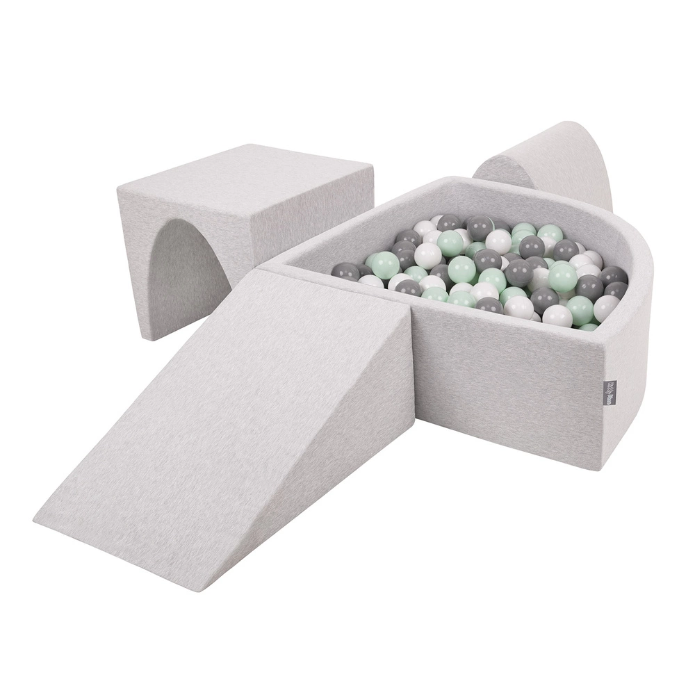 KiddyMoon Foam Playground for Kids with Quarter Angular Ballpit and Balls, lightgrey:white/grey/mint, Ballpit (200 Balls) + Version 2