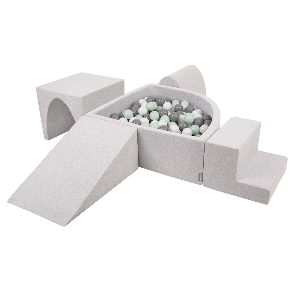 KiddyMoon Foam Playground for Kids with Quarter Angular Ballpit and Balls, lightgrey:white/grey/mint, Ballpit (200 Balls) + Version 3