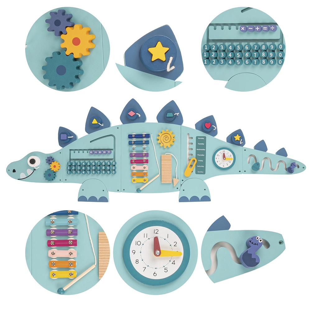 KiddyMoon Montessori Activity Board For Kids Wood Dinosaur Motor Skills AB-001, , UNI