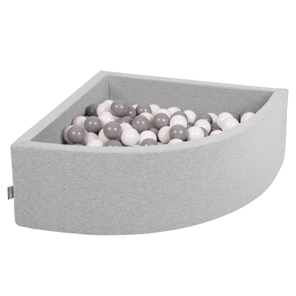 KiddyMoon Soft Ball Pit Quarter Angular ∅ 7cm / 2.75In for Kids, Foam Ball Pool Baby Playballs, Made In The EU, light grey:white/grey, 90x30cm/200 balls