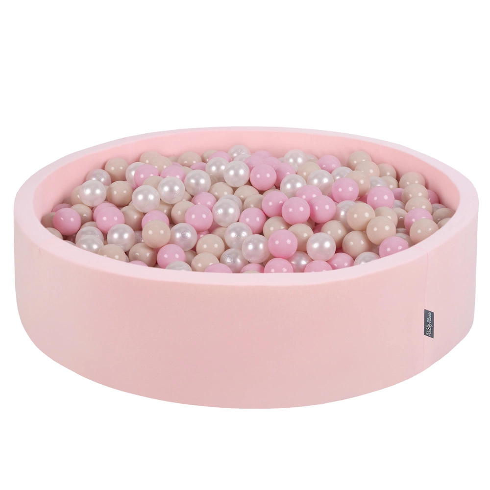 KiddyMoon Soft Ball Pit Round ∅ 7Cm / 2.75In For Kids, Foam Ball Pool Baby Playballs Children, Made In The EU, pink:pastel beige/light pink/pearl, 120x30cm/200 balls