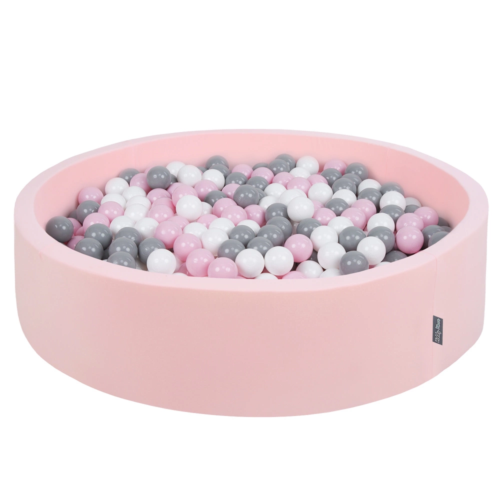 KiddyMoon Soft Ball Pit Round ∅ 7Cm / 2.75In For Kids, Foam Ball Pool Baby Playballs Children, Made In The EU, pink:white-grey-powder pink, 120x30cm/1000 balls