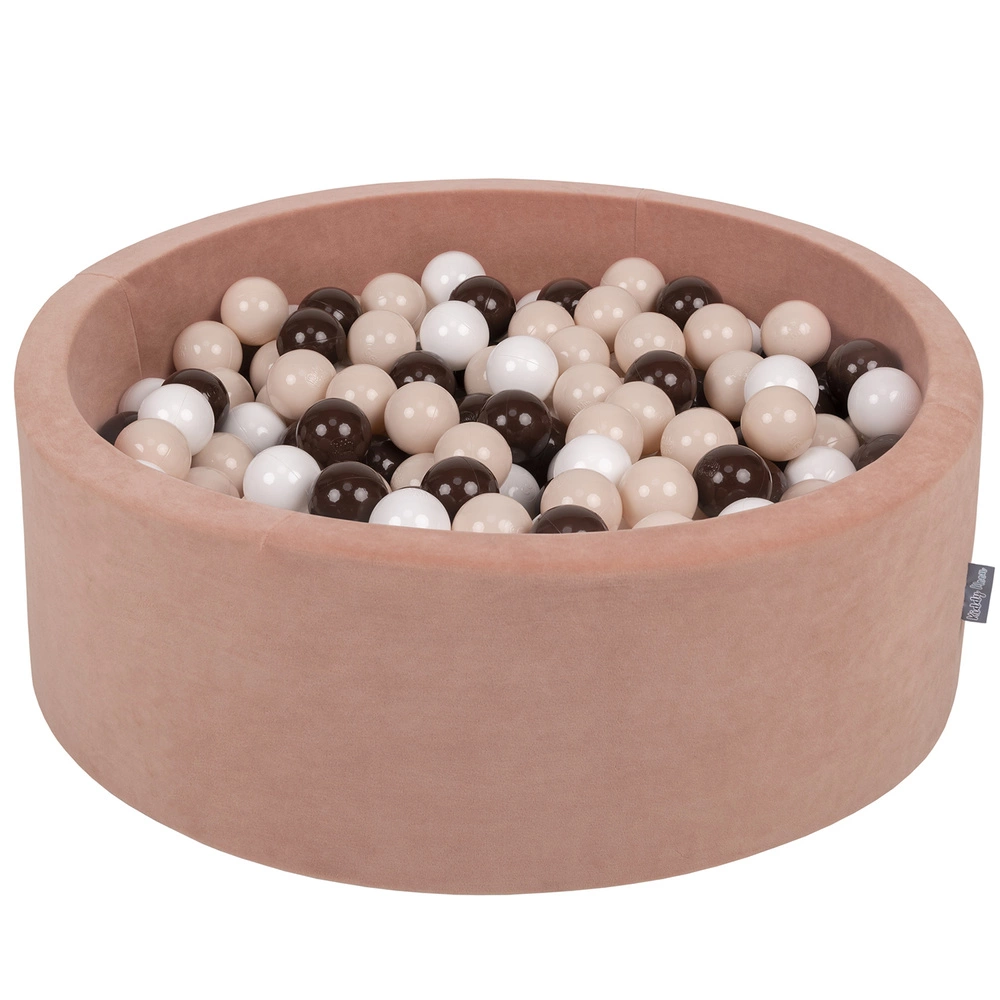 KiddyMoon Soft Ball Pit Round ∅ 7cm / 2.75In for Kids, Foam Velvet Ball Pool Baby Playballs, Made In The EU, desert pink:pastel beige/brown/white, 90x30cm/200 balls
