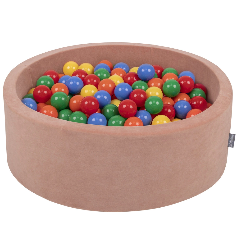 KiddyMoon Soft Ball Pit Round ∅ 7cm / 2.75In for Kids, Foam Velvet Ball Pool Baby Playballs, Made In The EU, desert pink:yellow/green/blue/red/orange, 90x30cm/200 balls