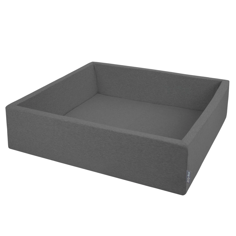 KiddyMoon Soft Ball Pit Square ∅ 7Cm / 2.75In For Kids, Foam Ball Pool Baby Playballs Children, Made In The EU, dark grey , No balls