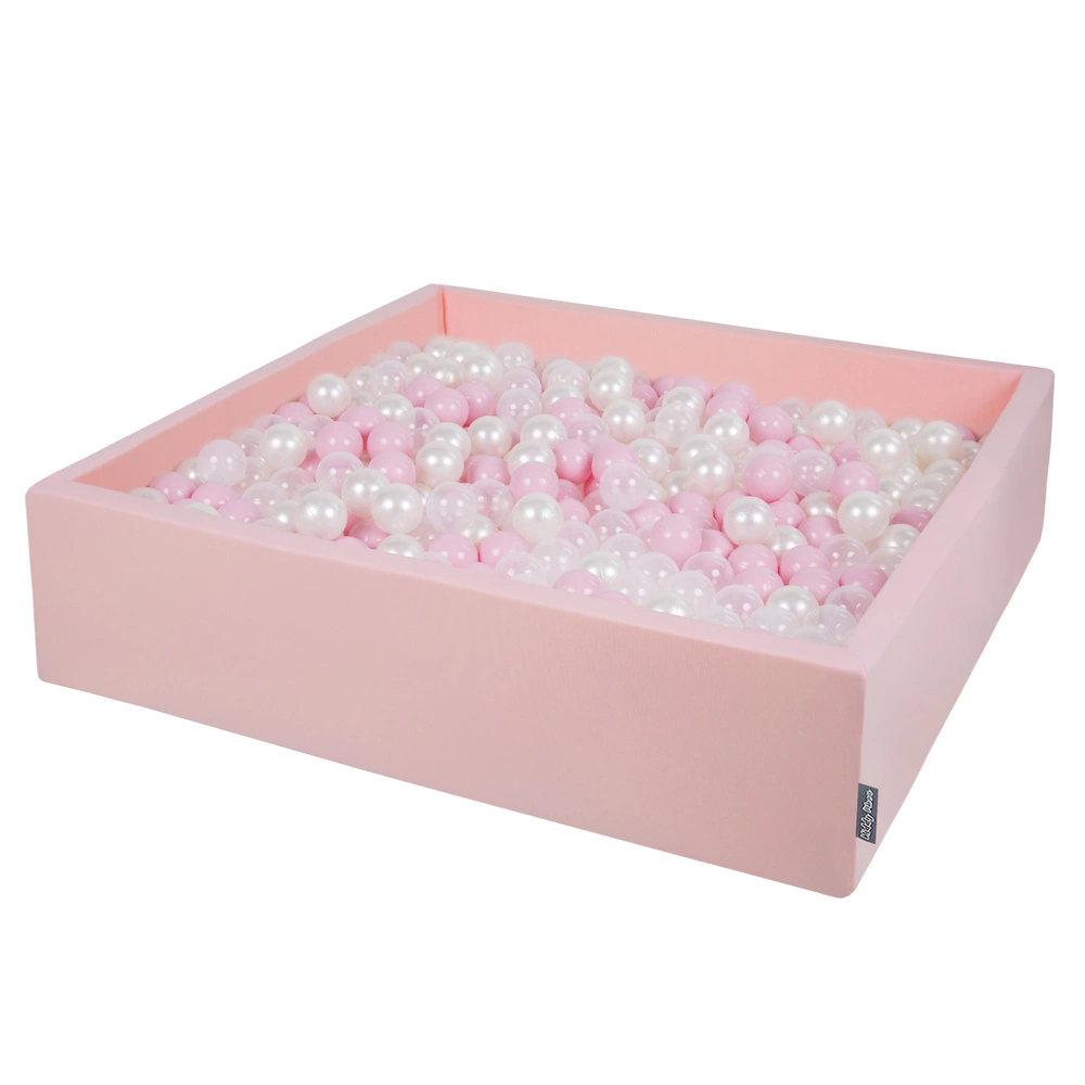 KiddyMoon Soft Ball Pit Square ∅ 7Cm / 2.75In For Kids, Foam Ball Pool Baby Playballs Children, Made In The EU, pink:powder pink-pearl-transparent, 120x30cm/300 balls