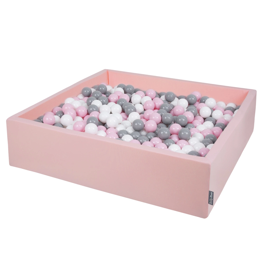 KiddyMoon Soft Ball Pit Square ∅ 7Cm / 2.75In For Kids, Foam Ball Pool Baby Playballs Children, Made In The EU, pink:white-grey-powder pink, 120x30cm/200 balls