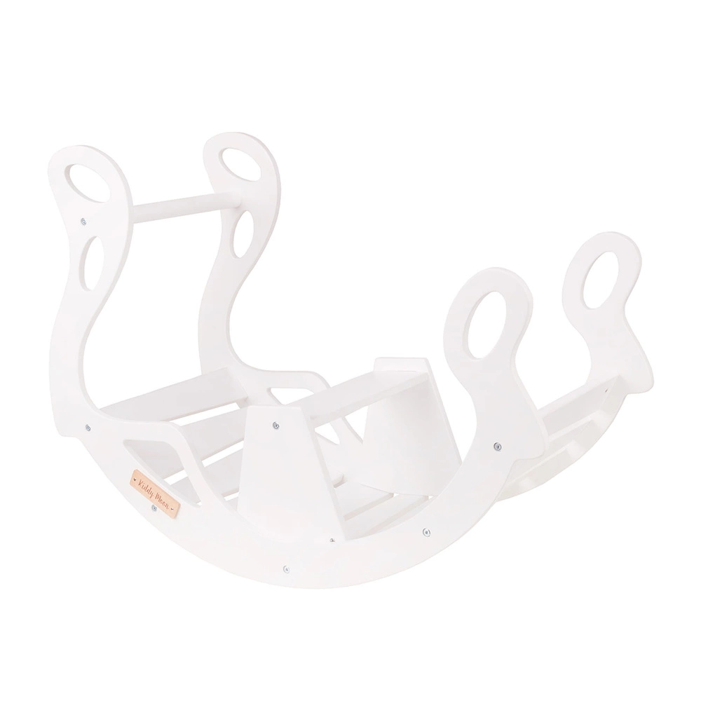 KiddyMoon Wooden Rocker for Kids Multifunctional Montessori Arch Wooden Toy Climbing Play Arch for Children, Seesaw Made of Wood for Babies WR-001, White, 90.6x39x69 cm