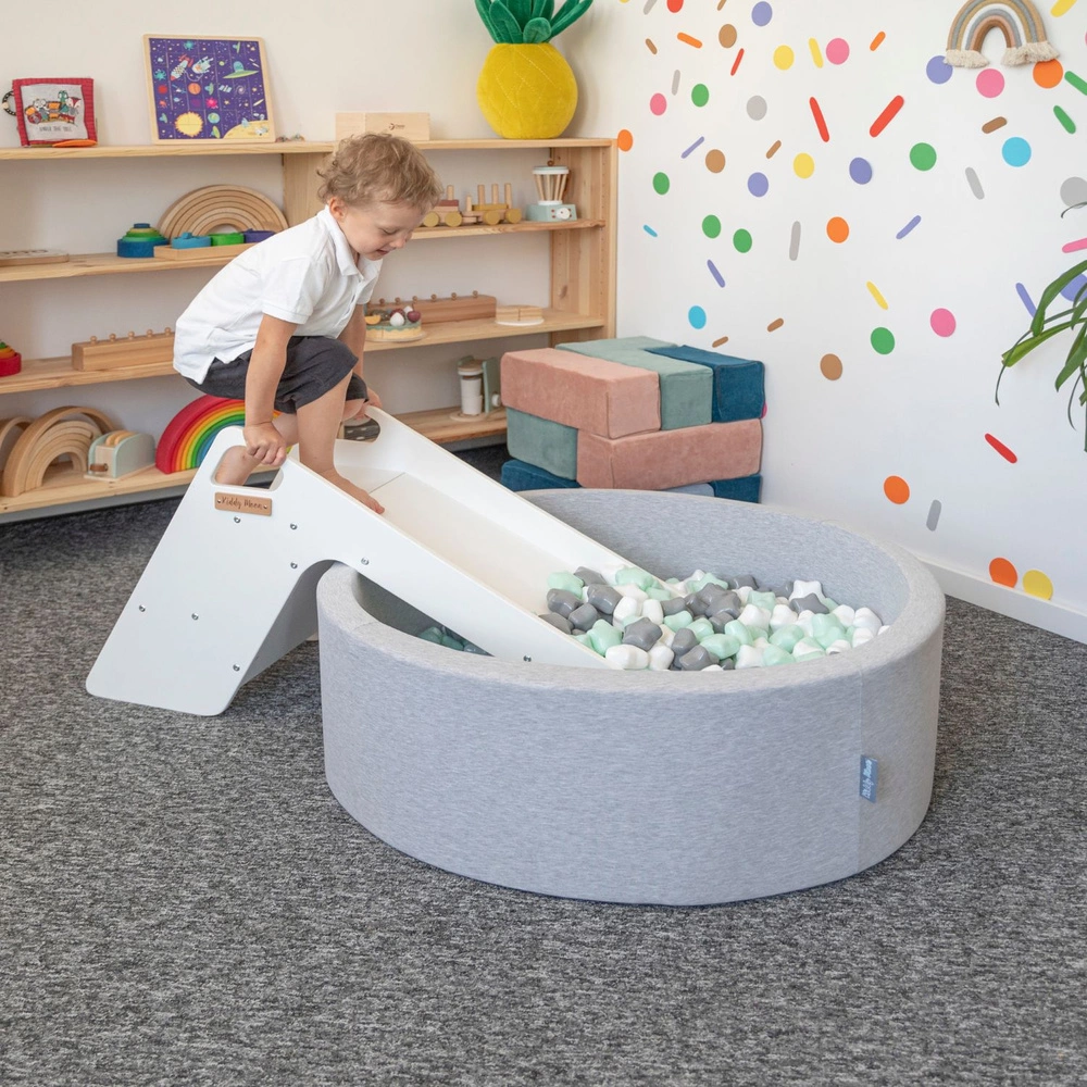 KiddyMoon Wooden Slide Chair 2in1 for Children, Slide for Ball Pit SC-002 White, Large