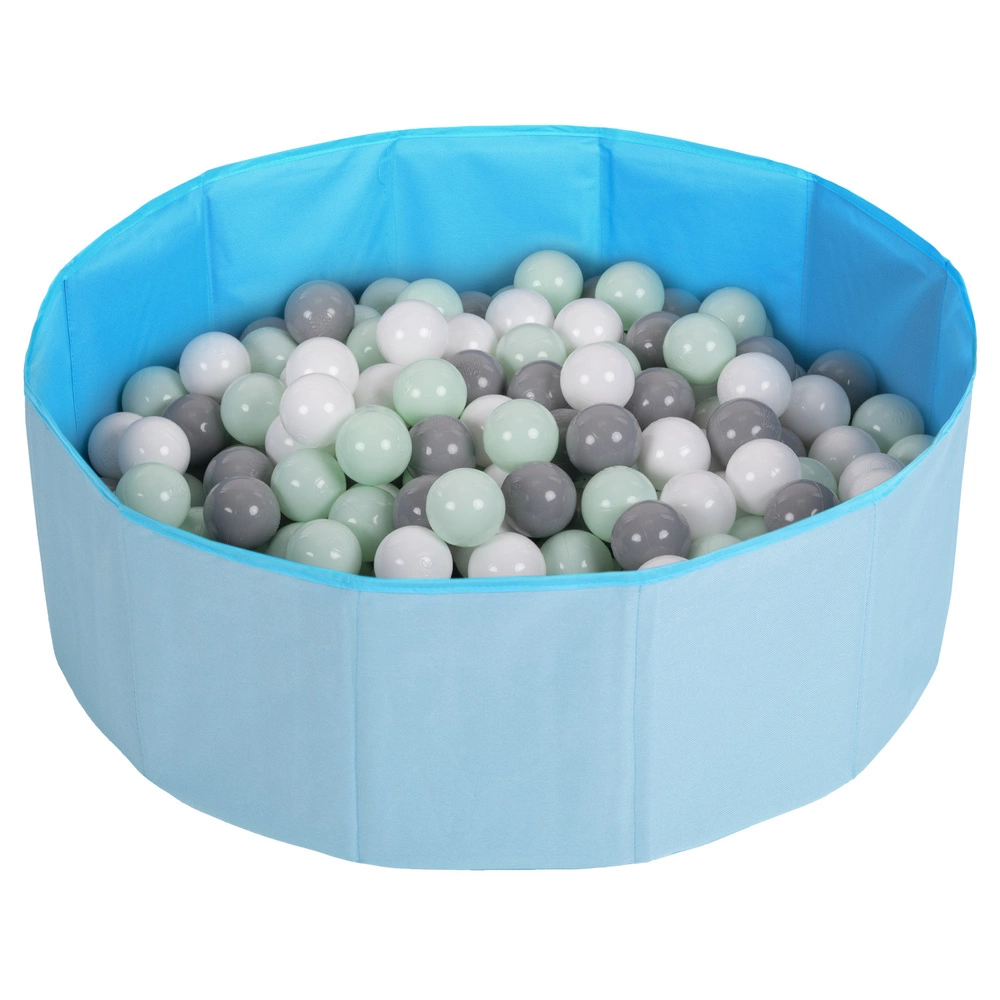 children colourfull foldable ballpit plastic balls, blue:white/grey/mint, 100 balls