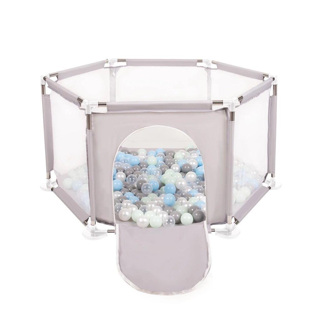 hexagon 6 side play pen with plastic balls, Grey:pearl/grey/transparent/babyblue/mint, 100 balls