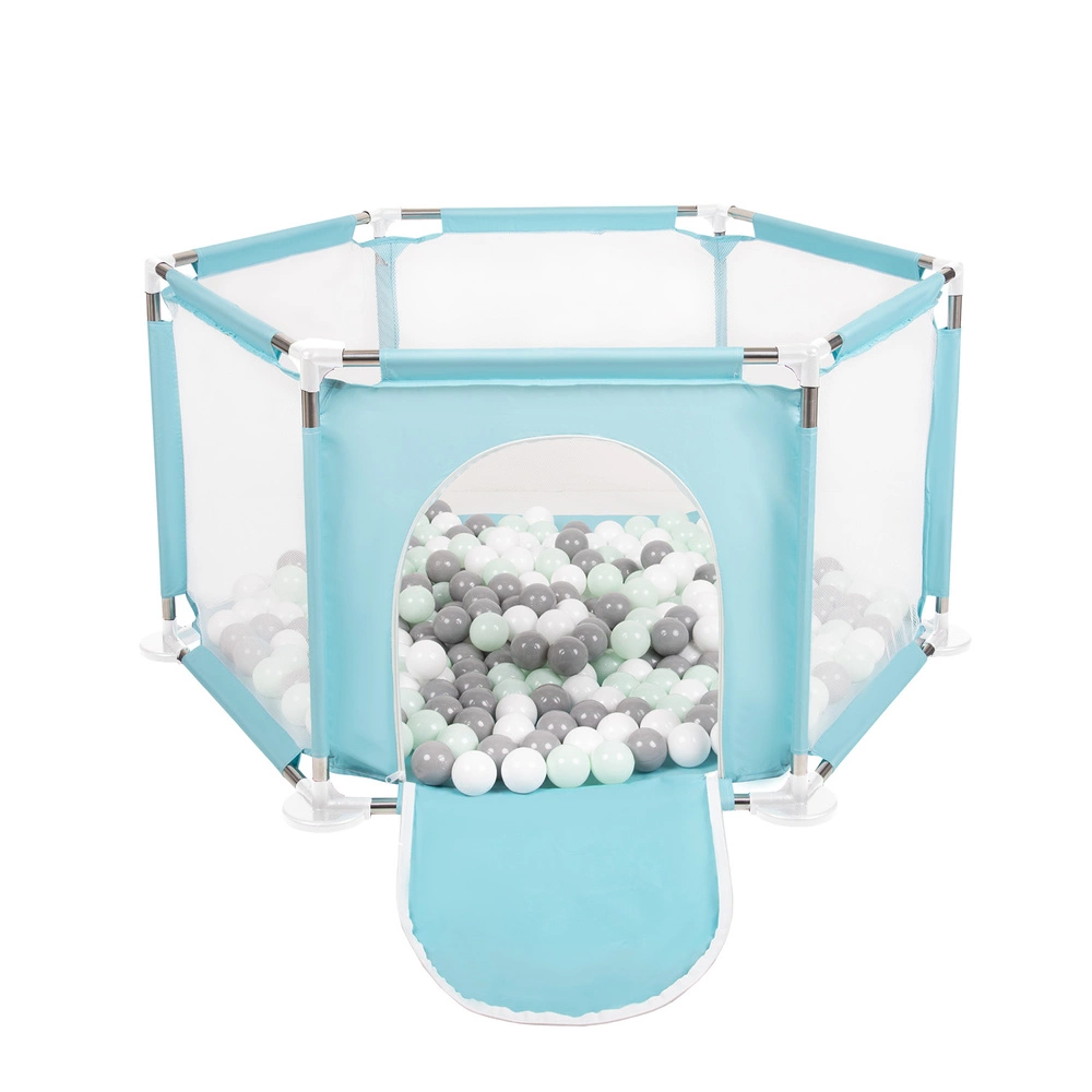 hexagon 6 side play pen with plastic balls, Mint:white/grey/mint, 200 balls