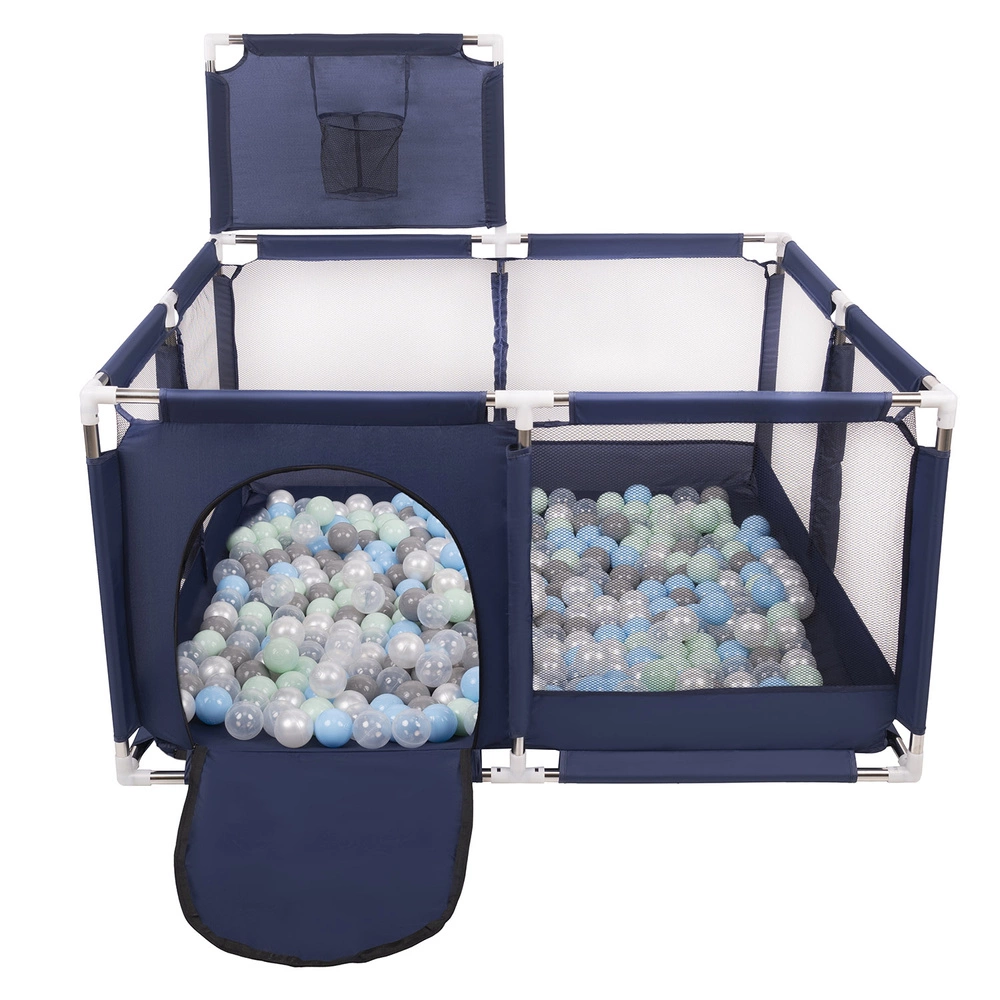 square play pen filled with plastic balls basketball, Blue:pearl/grey/transparent/babyblue/mint, 100 balls
