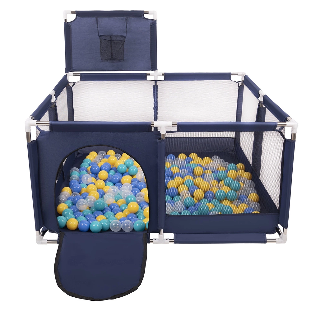square play pen filled with plastic balls basketball, Blue:turquoise/blue/yellow/transparent, 200 balls