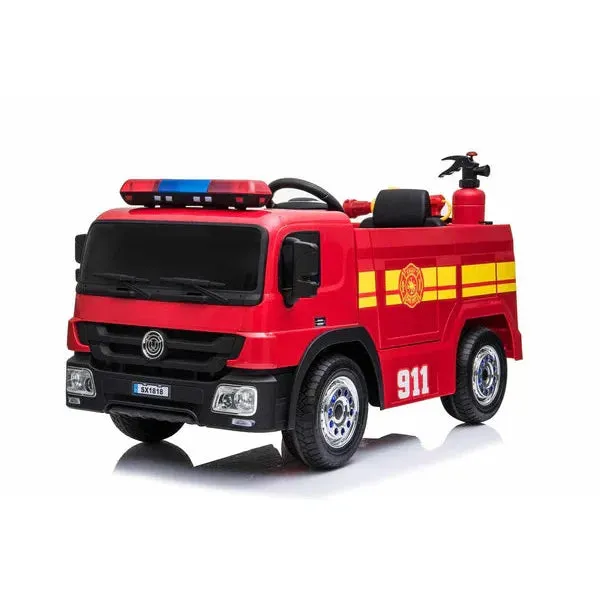 12V Electric Red Fire Engine Ride-On & Water Gunl