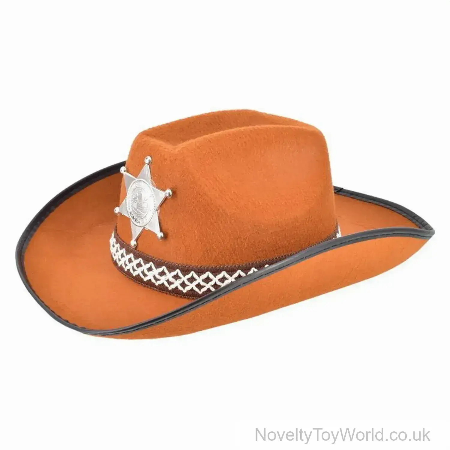 Kid's Brown Cowboy Hat with Sheriff Badge & Trim