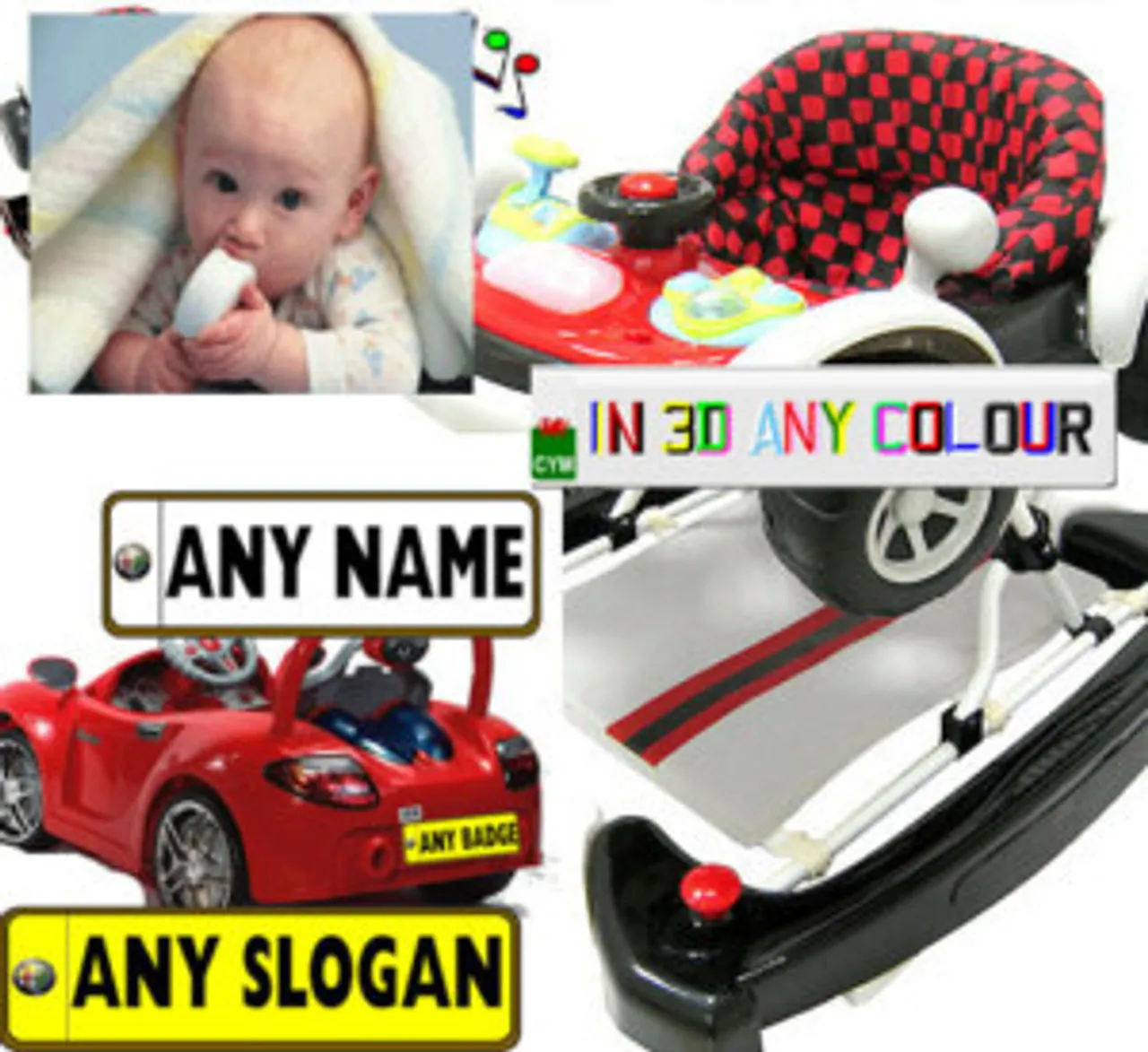 3D Child's Ride-on Car Private Number Plate Set