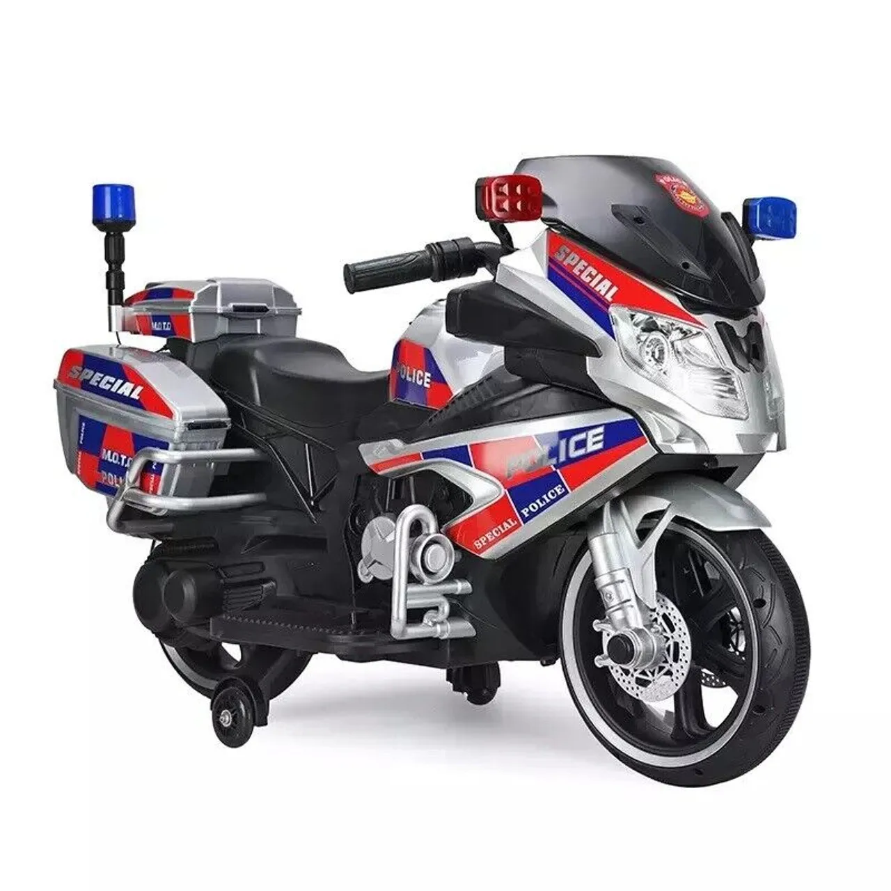 12v Kids Silver Ride On Police Motorcycle With Lights And Sirens