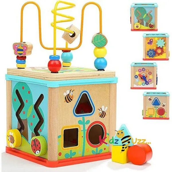 5-in-1 Wooden Activity Cube Kids Toy New 1 + Years