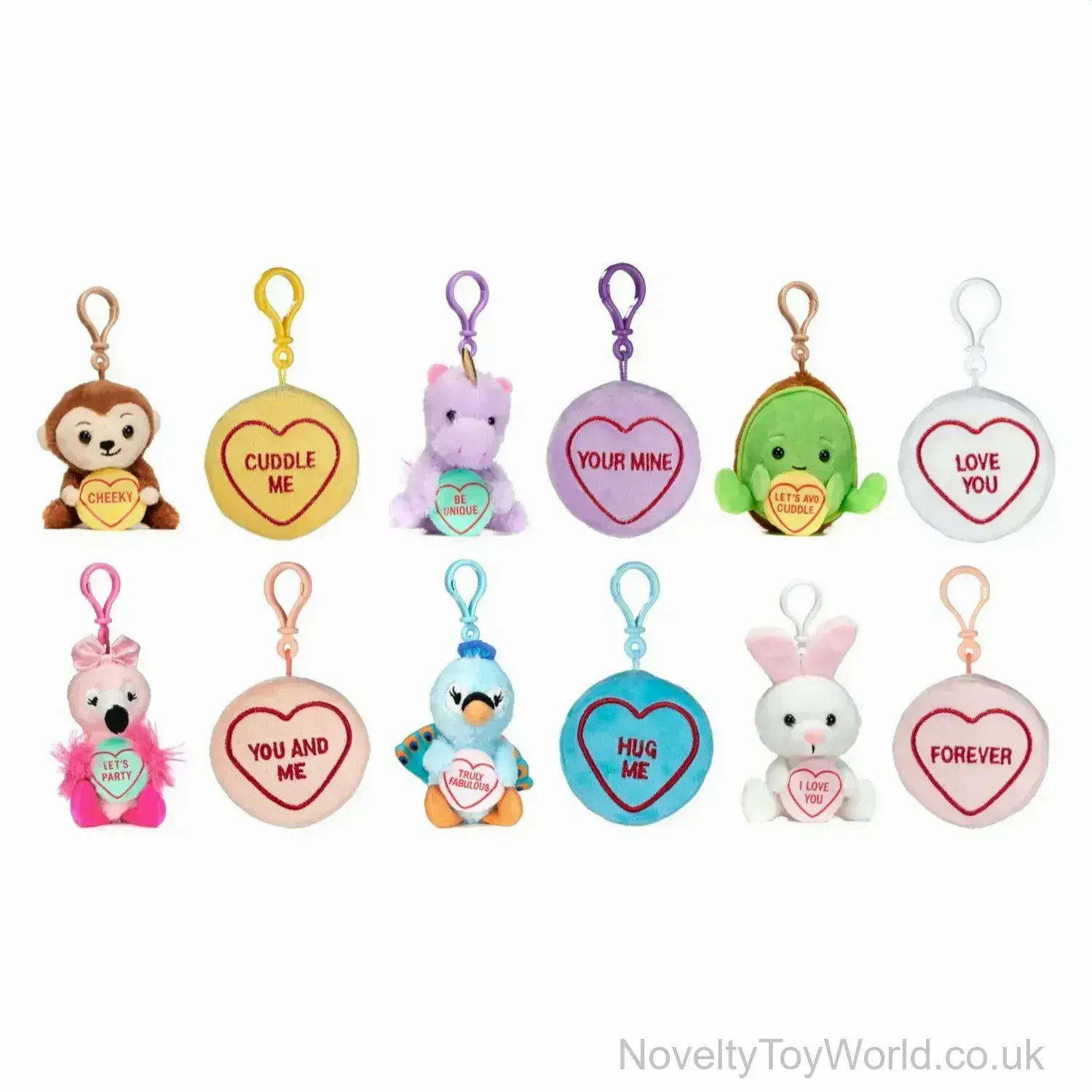 Love Hearts Swizzels Soft Toy Bag Clips - 12 Assorted (10cm)