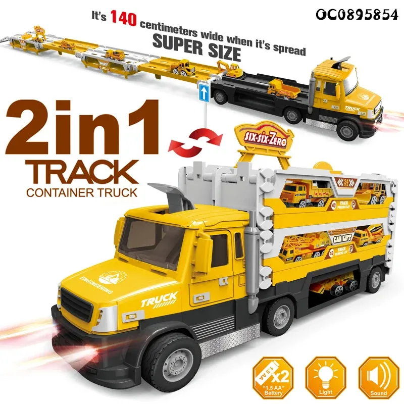 2 in 1 Engineering Transporter Truck With Construction Vehicles, 140cm Spread Size