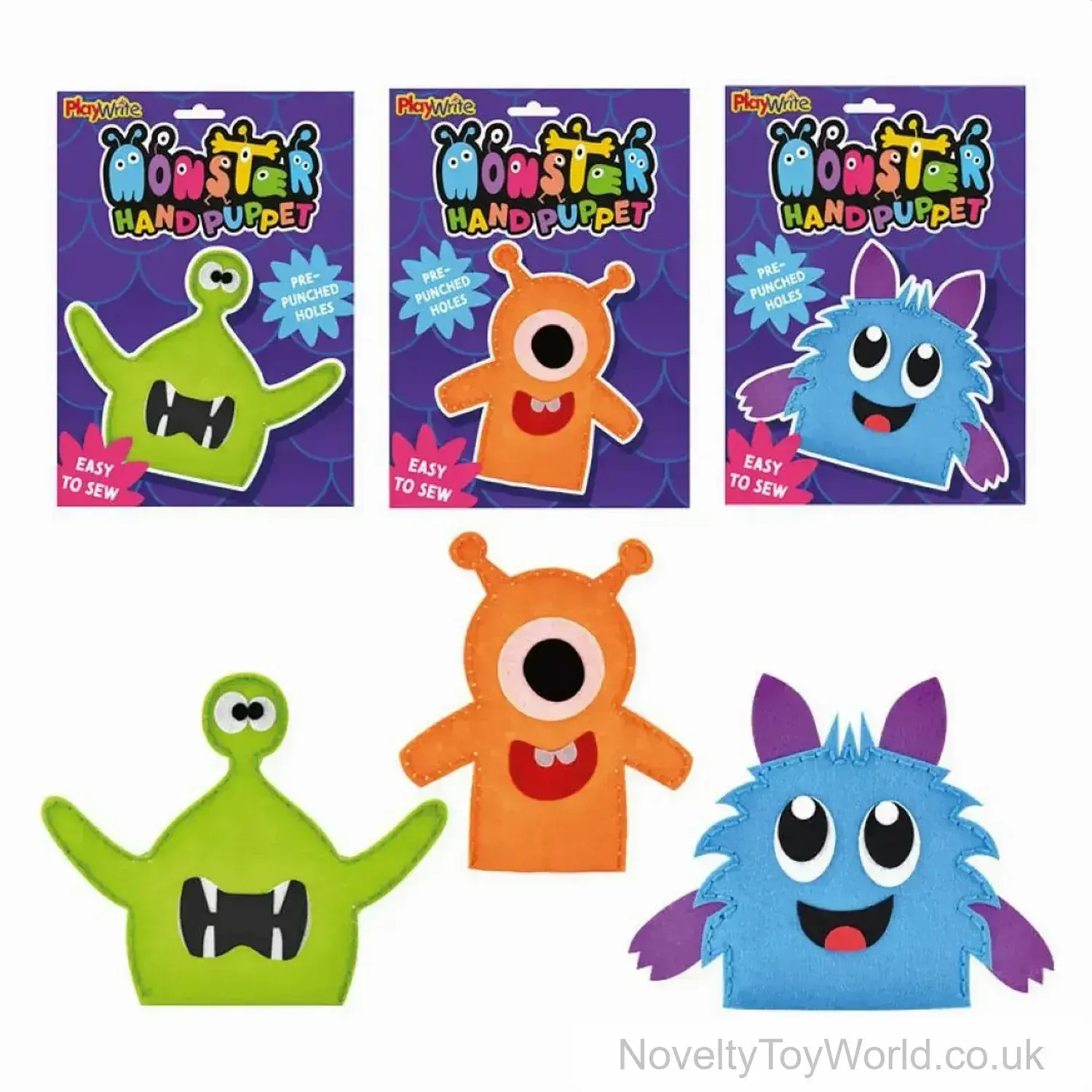 Make Your Own Felt Monster Hand Puppet - 4 Assorted (25cm x 18cm)