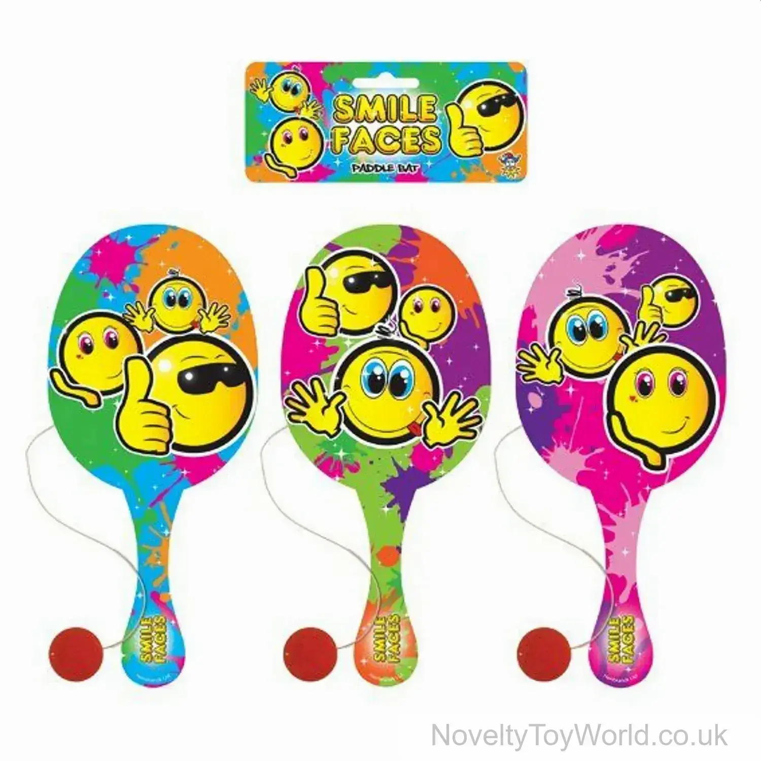 Mini Smile Paddle Bat with Elastic Ball (22cm)