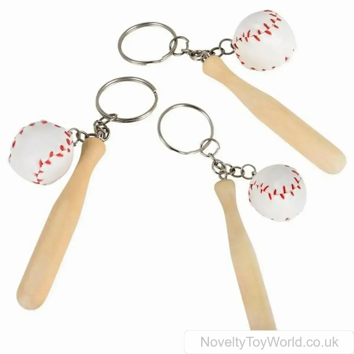 Novelty Wooden Bat & Baseball Keyring (7cm)