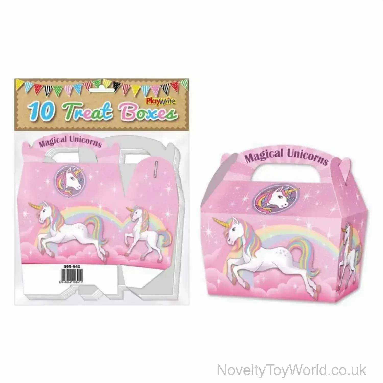 Pack of 10 Unicorn Party Treat Boxes (12cm x 12.5cm x 6cm)