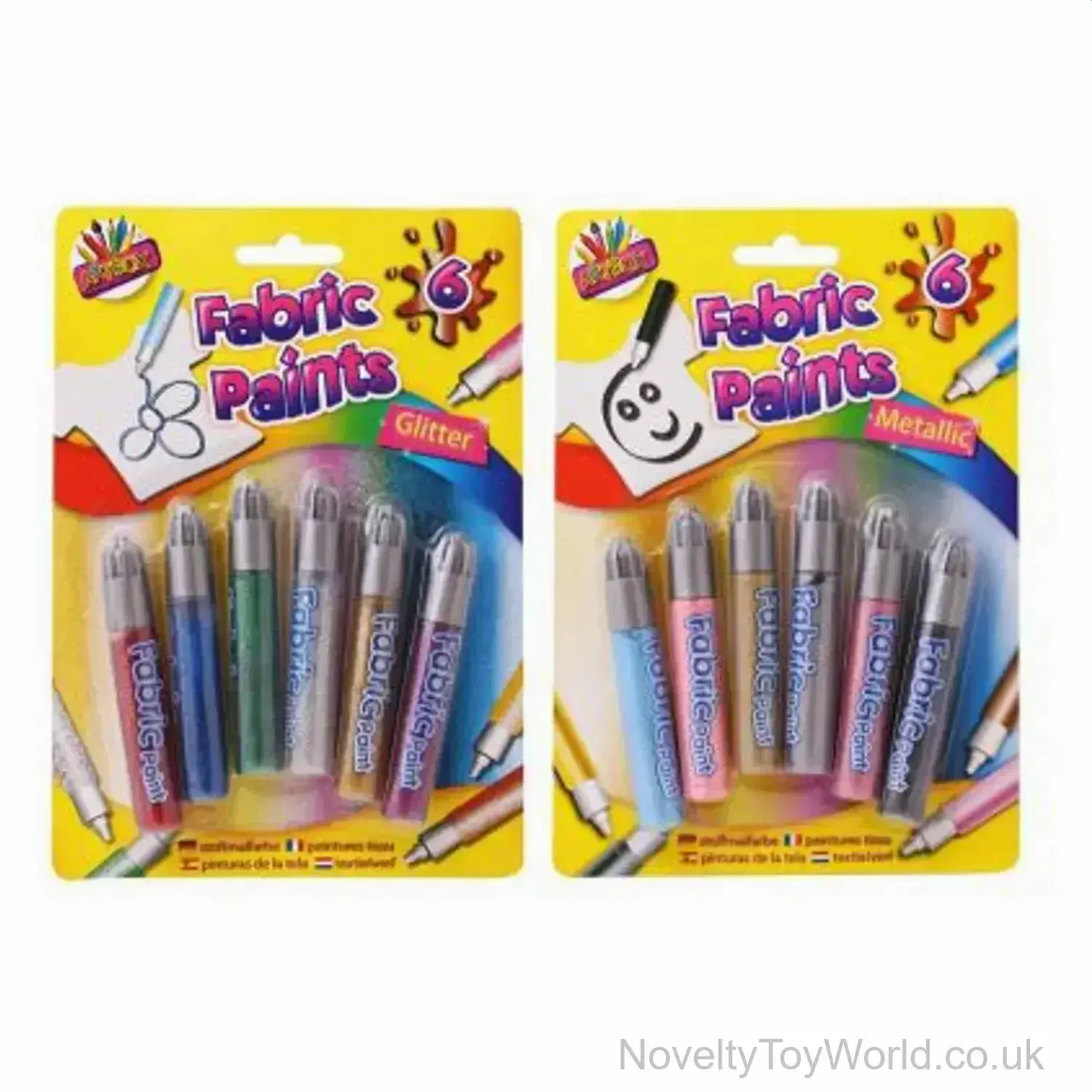 Pack Of 6 Fabric Paints - Glitter & Metallic Assorted