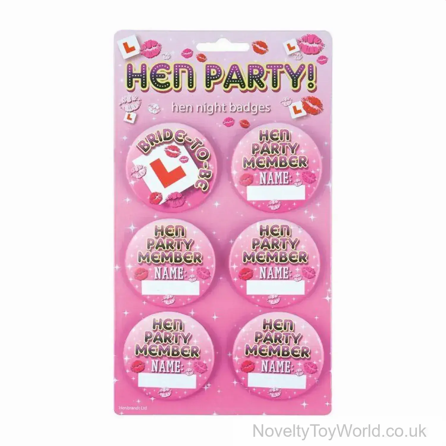 Pack of 6 Hen Party Badges With Name Space