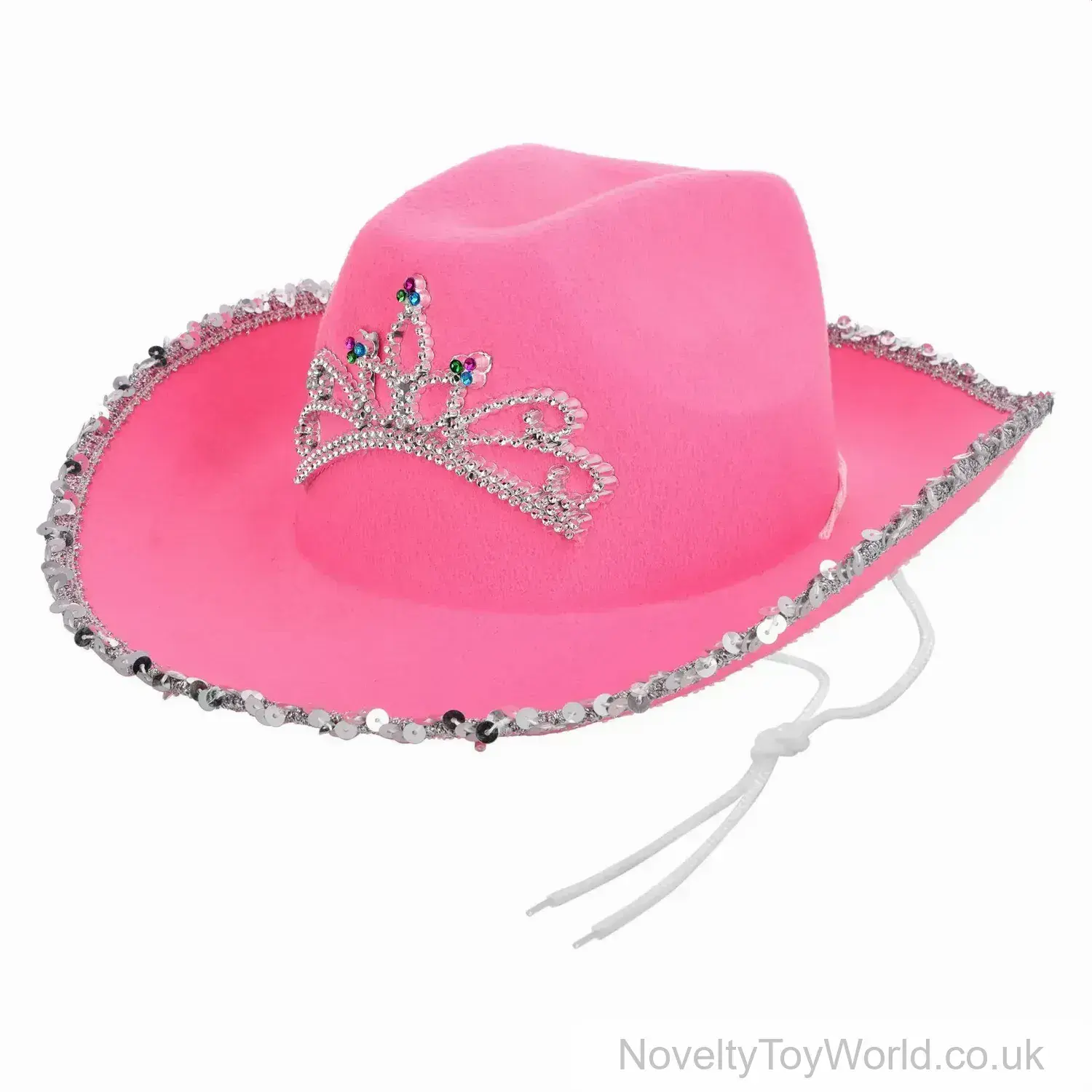 Pink Cowgirl Hat with Tiara & Sequinned Trim - Adult Size