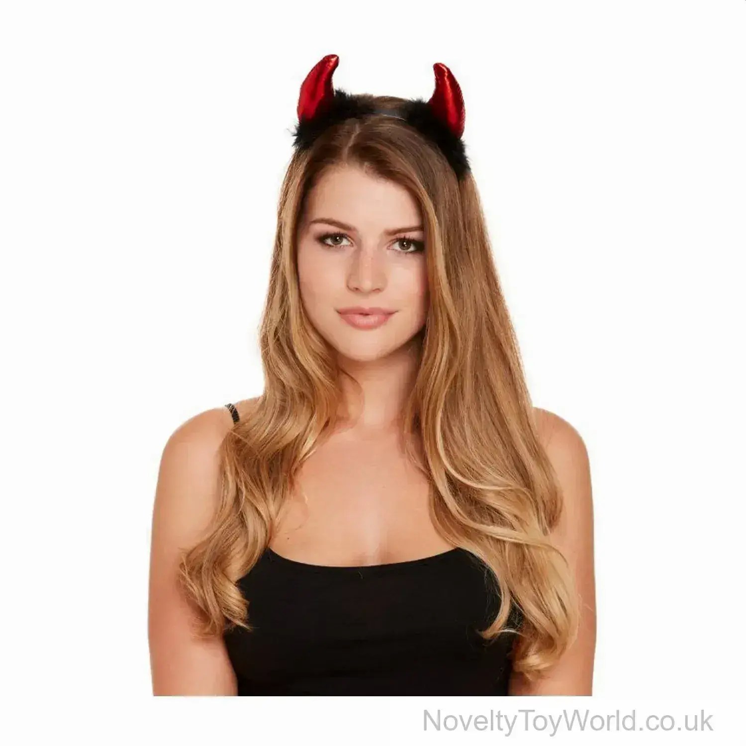 Red Devil Soft Horns Headband with Fur - Adult
