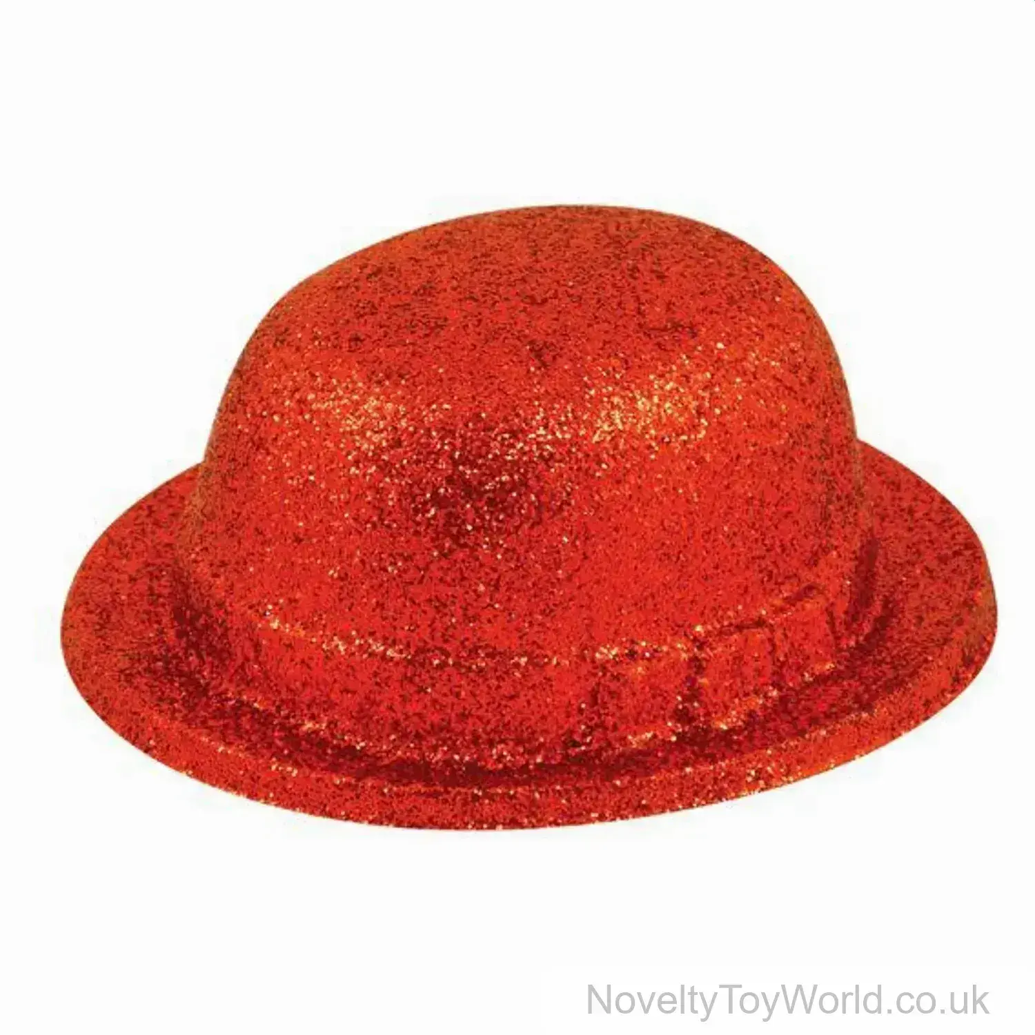Red Glitter Plastic Bowler Party Hat - Adult