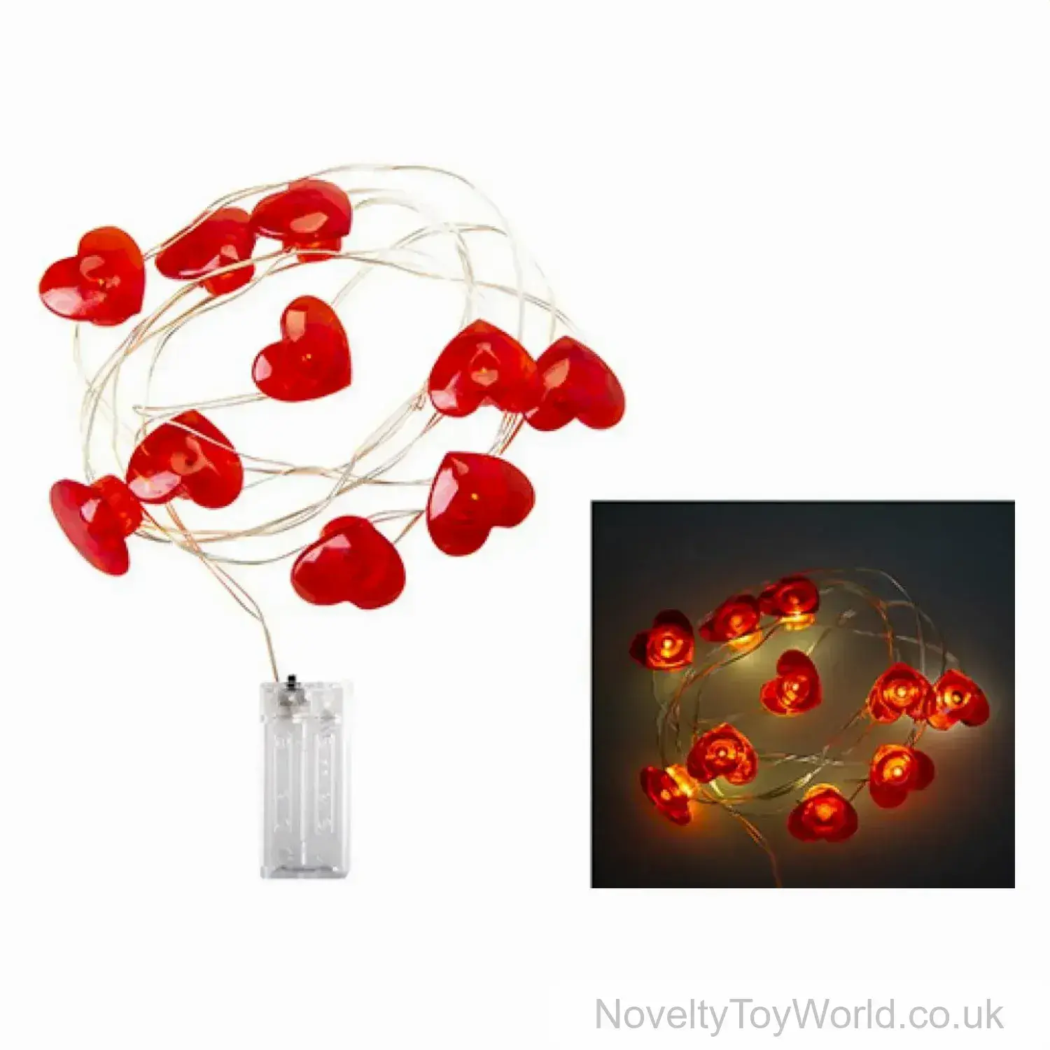 Red Heart LED Lights on Wire - Battery Operated (30cm)