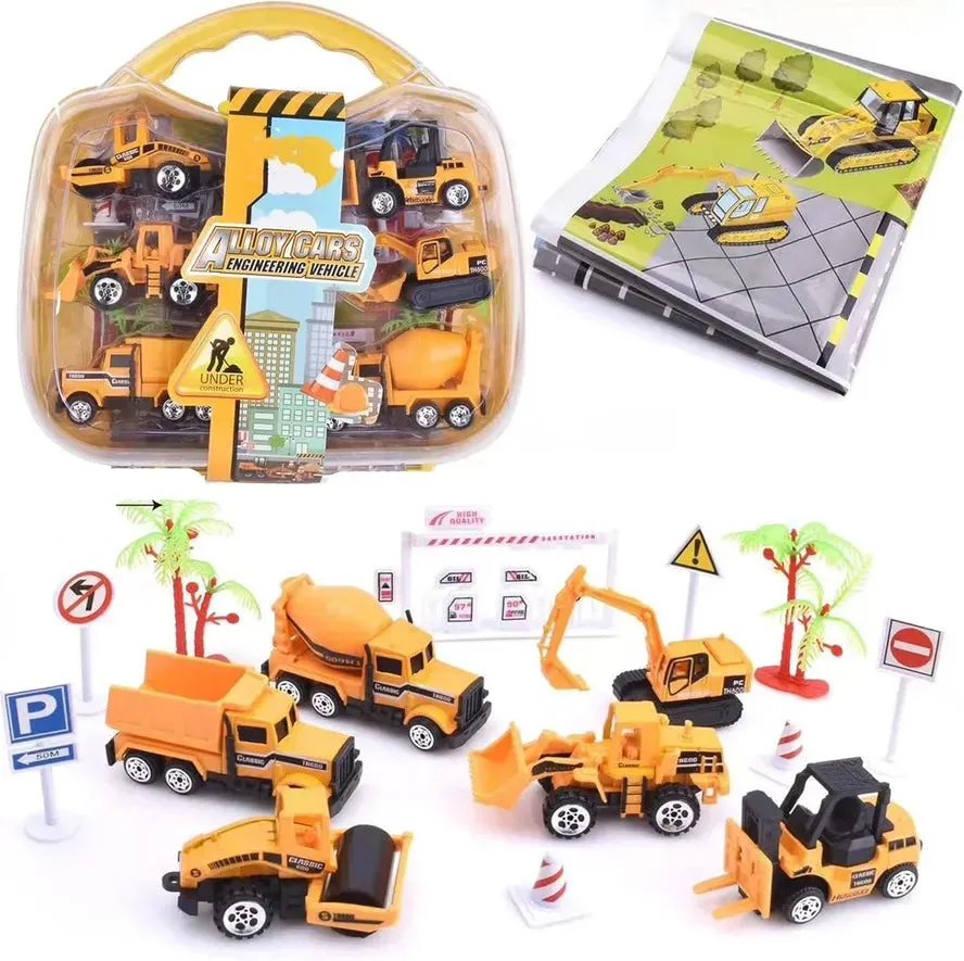 Toy Engineering Vehicles Construction Playset with Carry Case