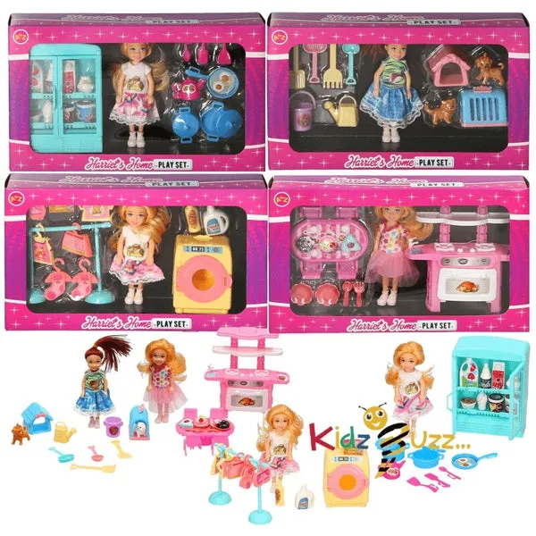 Harriets Home Play Set( 4 Assorted) - Pretend Play Set I Mini Doll Play Set