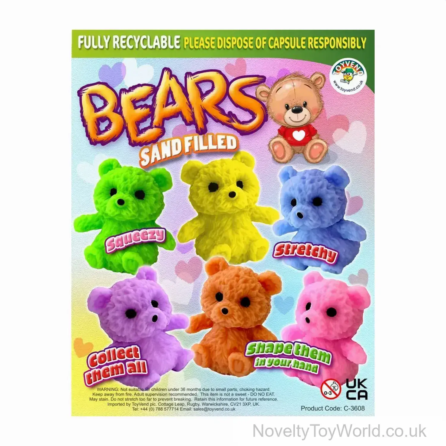 Sand Filled Squeezy Bears - 55mm Vending Capsule