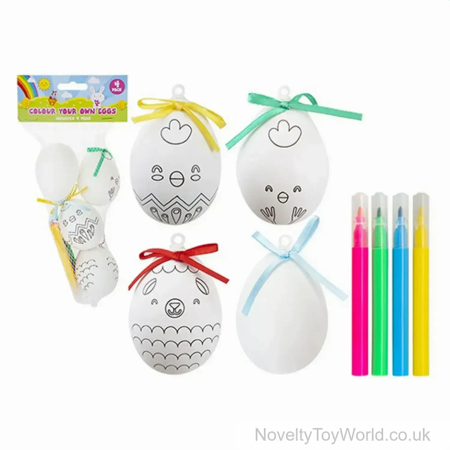 Set of 4 Colour Your Own Easter Eggs With Felt Tips & Ribbons