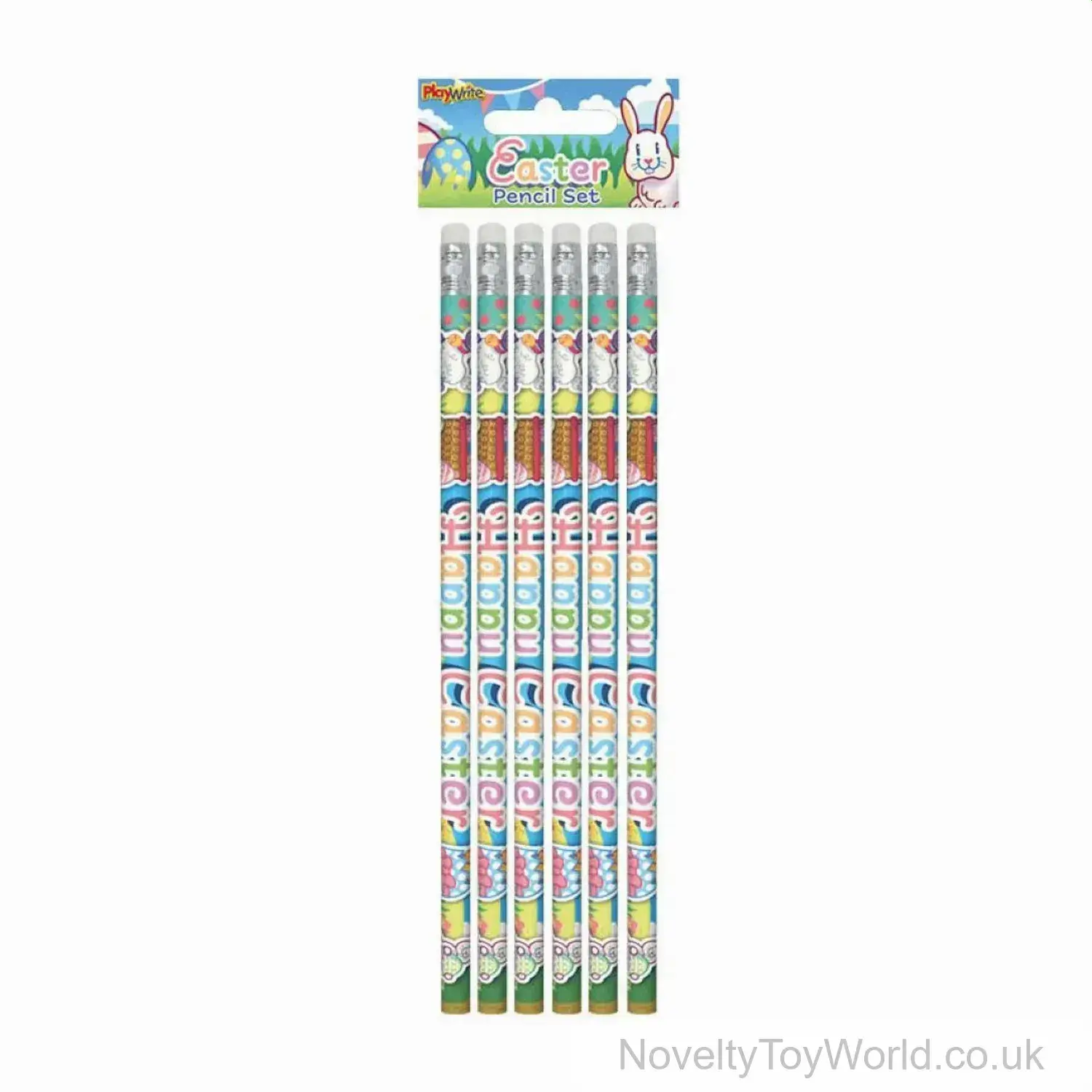 Set of 6 Easter Bunny Pencils With Eraser Tops (17cm)