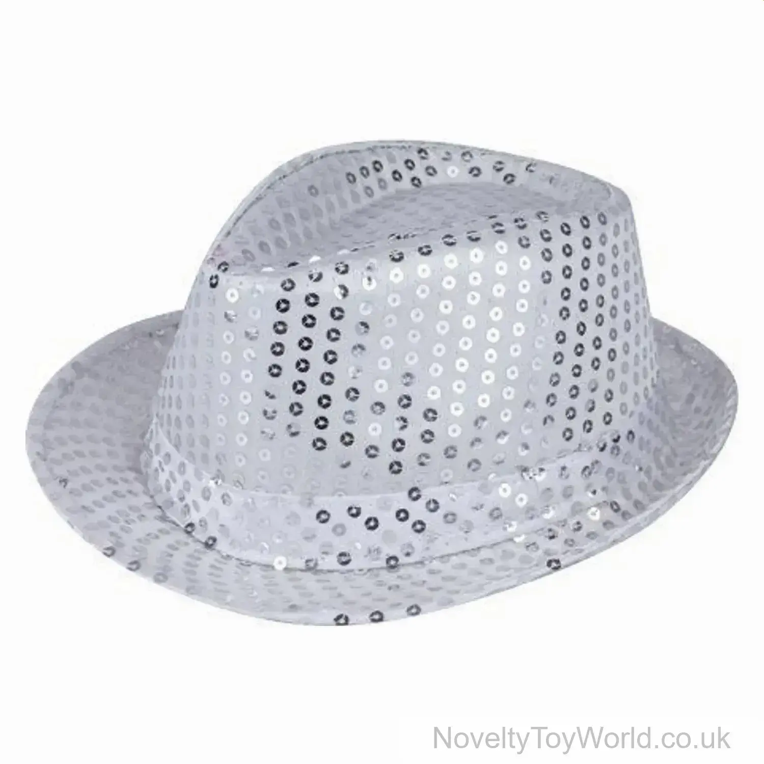 Silver Novelty Sequin Party Trilby Hat - Adult