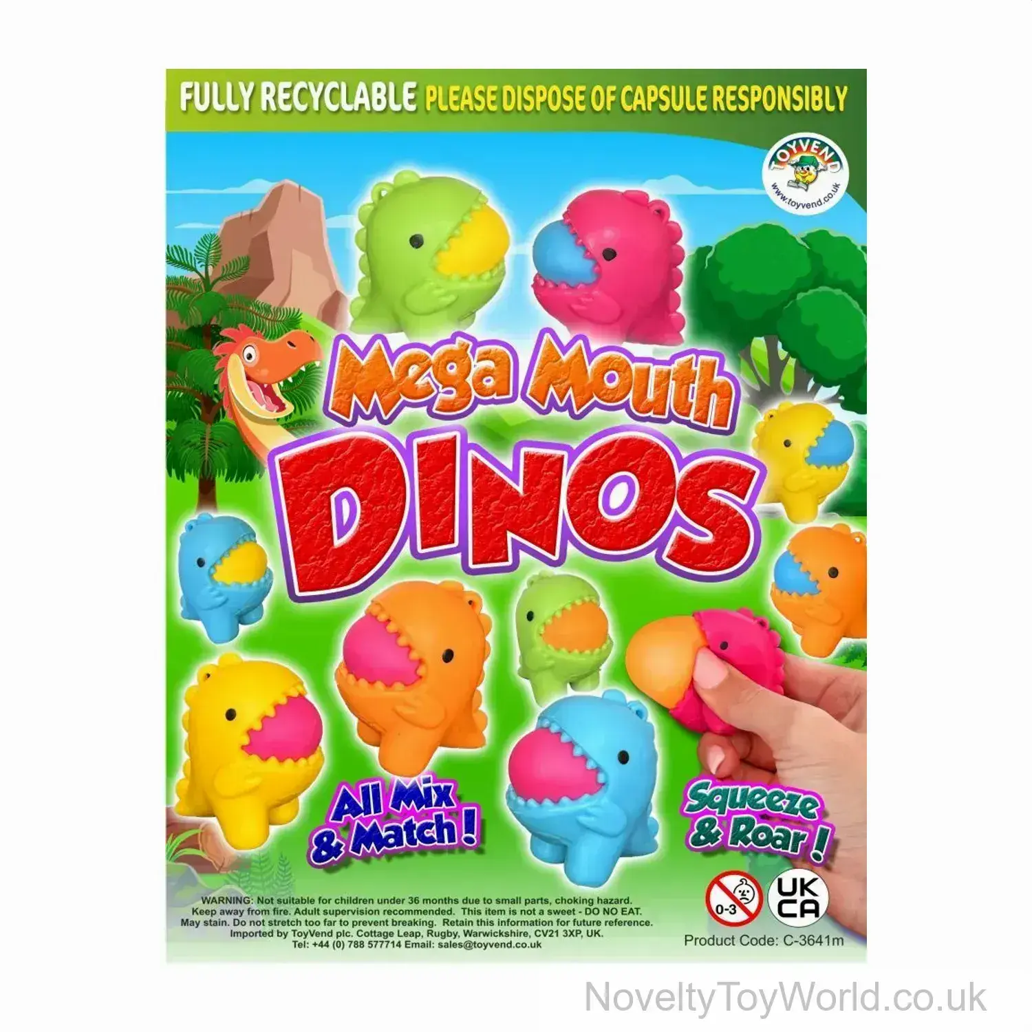 Squeezy Mega Mouth Dino Toy - 55mm Vending Capsule